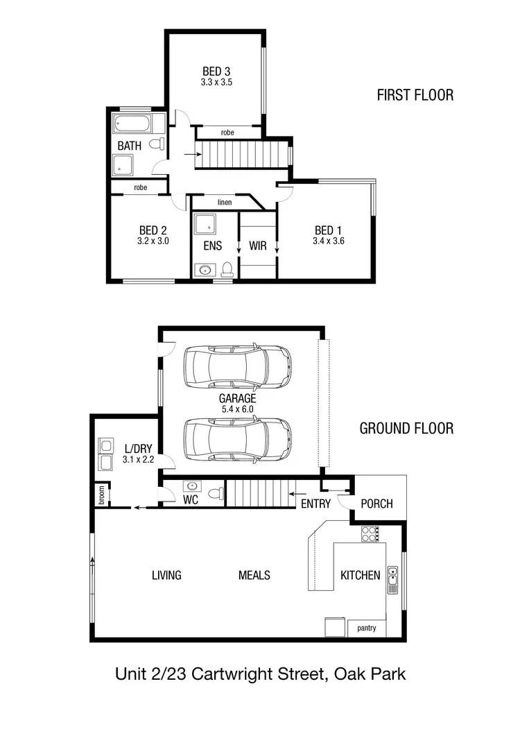 Floorplan of Homely townhouse listing, 2/23 Cartwright Street, Oak Park VIC 3046