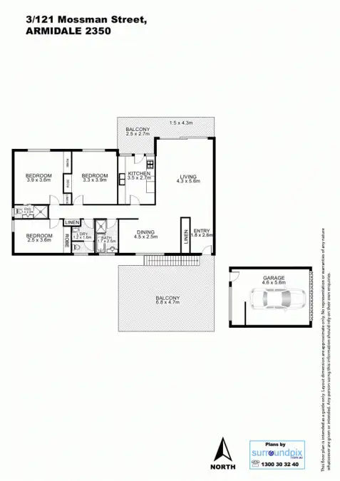 Floorplan of Homely apartment listing, 3/121 Mossman Street, Armidale NSW 2350