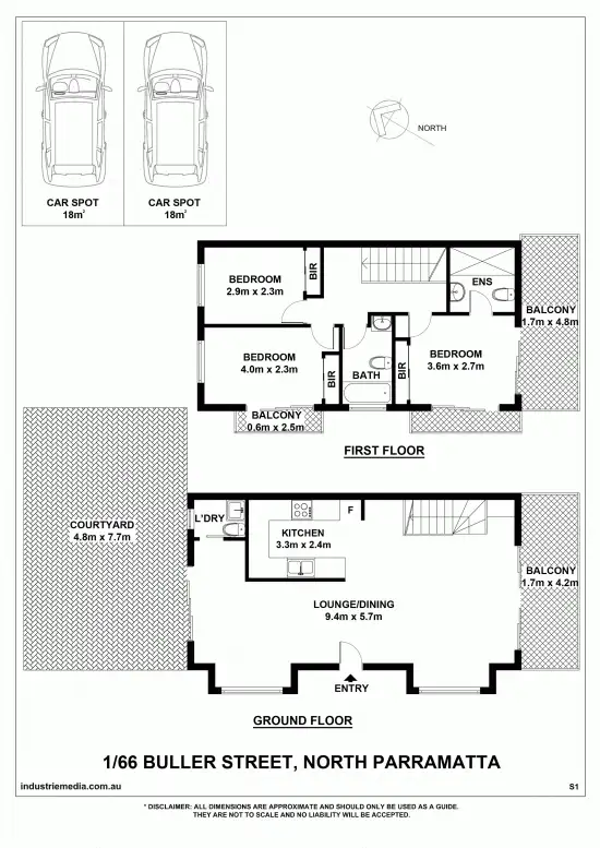 Floorplan of Homely townhouse listing, 1/66 Buller Street, North Parramatta NSW 2151