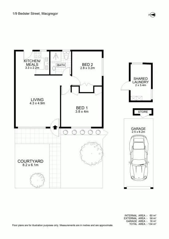 Floorplan of Homely unit listing, 1/9 Bedser Street, Macgregor QLD 4109