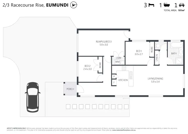 Floorplan of Homely semi-detached listing, 2/3 Racecourse Rise, Eumundi QLD 4562