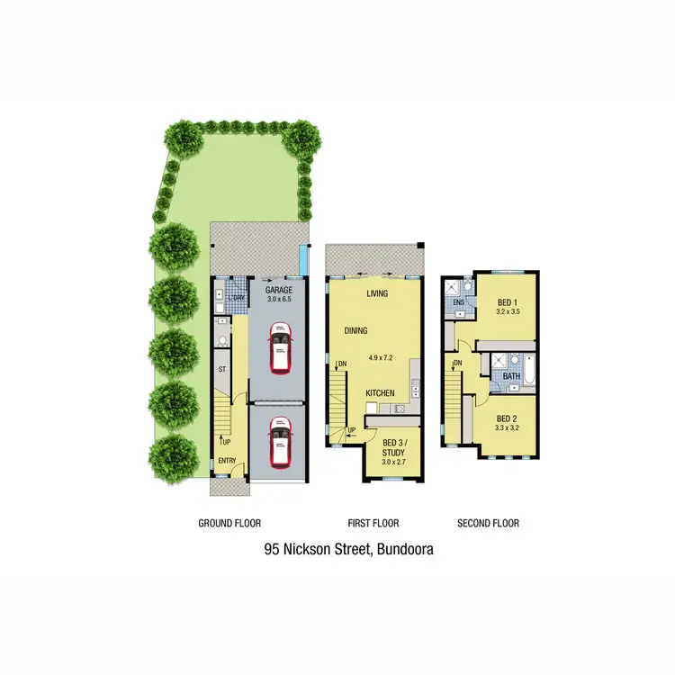 Floorplan of Homely townhouse listing, 95 Nickson Street, Bundoora VIC 3083