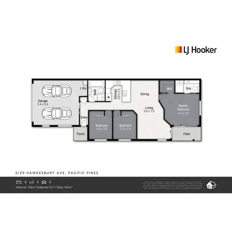 Floorplan of Homely semi-detached listing, 2/59 Hawkesbury Avenue, Pacific Pines QLD 4211
