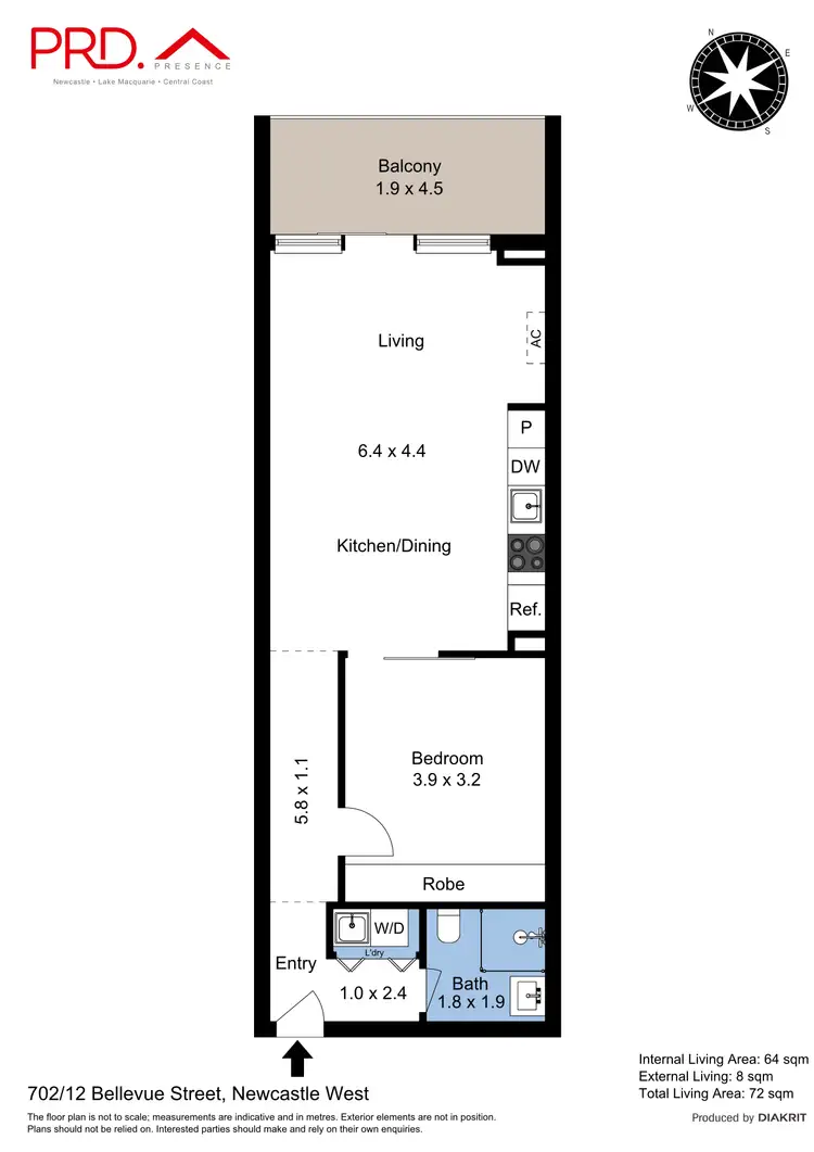 Floorplan of Homely unit listing, 702/12 Bellevue Street, Newcastle West NSW 2302