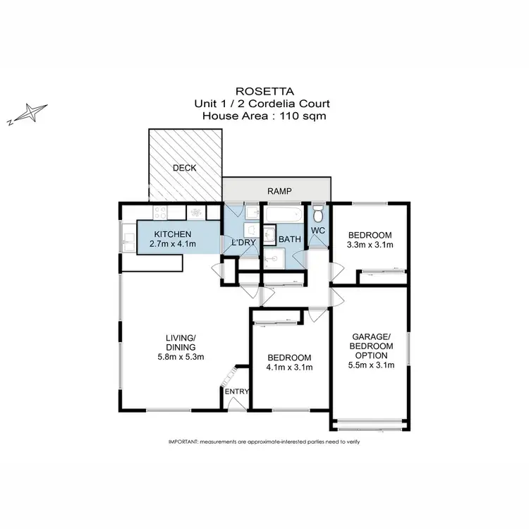 Floorplan of Homely unit listing, 1/2 Cordelia Court, Rosetta TAS 7010