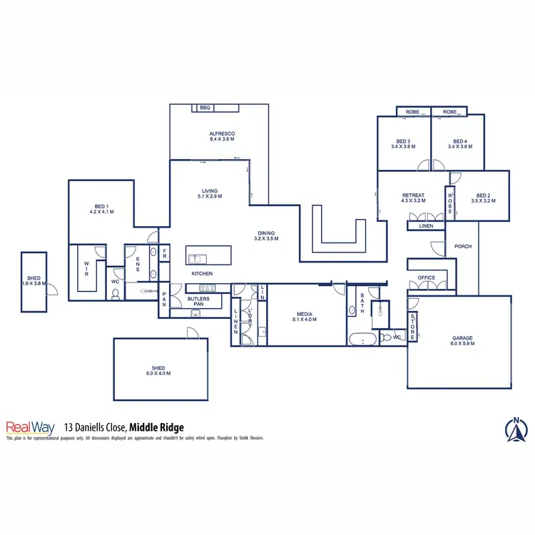 Floorplan of Homely house listing, 13 Daniells Close, Middle Ridge QLD 4350