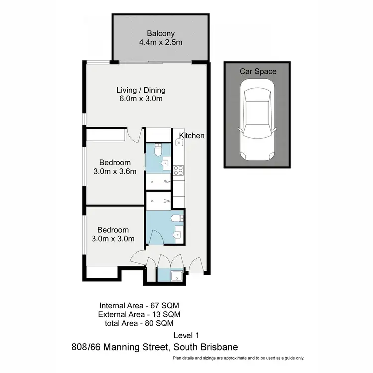 Floorplan of Homely apartment listing, 808/66 Manning Street, South Brisbane QLD 4101