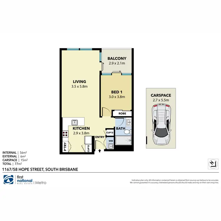 Floorplan of Homely apartment listing, 1167/58 Hope Street, South Brisbane QLD 4101