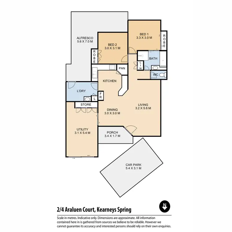 Floorplan of Homely unit listing, 2/4 Araluen Court, Kearneys Spring QLD 4350