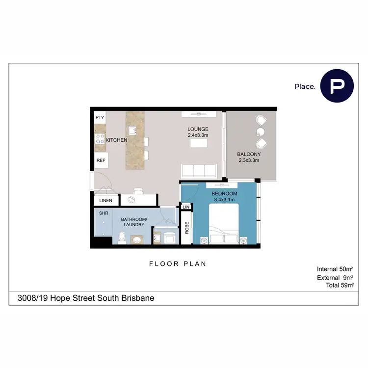 Floorplan of Homely apartment listing, 3008/19 Hope Street, South Brisbane QLD 4101
