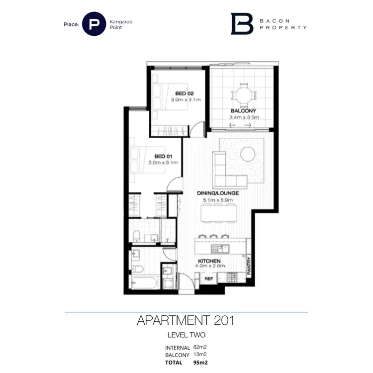 Floorplan of Homely apartment listing, 201/208 Norman Avenue, Norman Park QLD 4170