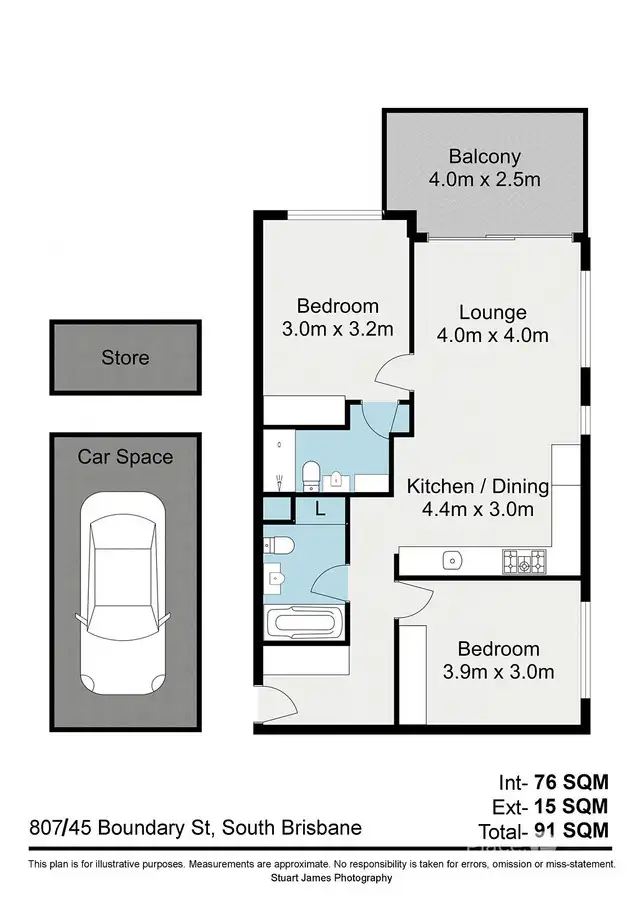 Floorplan of Homely apartment listing, 807/45 Boundary Street, South Brisbane QLD 4101