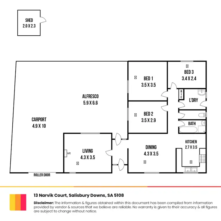 Floorplan of Homely house listing, 13 Narvik Court, Salisbury Downs SA 5108