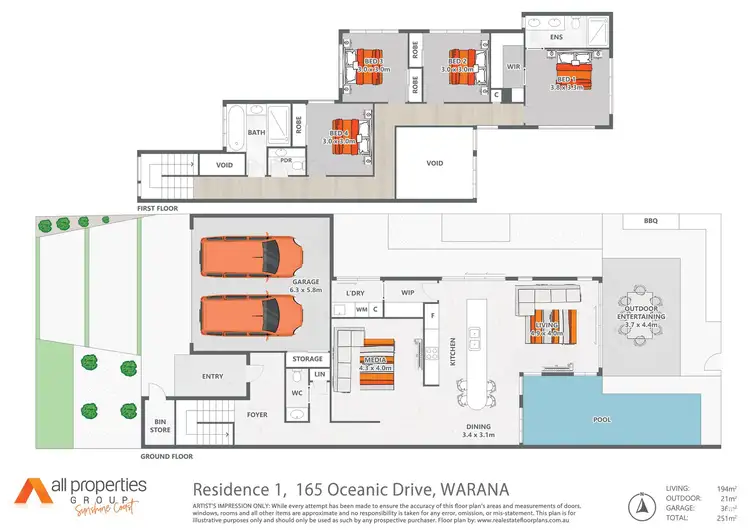 Floorplan of Homely semi-detached listing, Residence One/165 Oceanic Drive, Warana QLD 4575