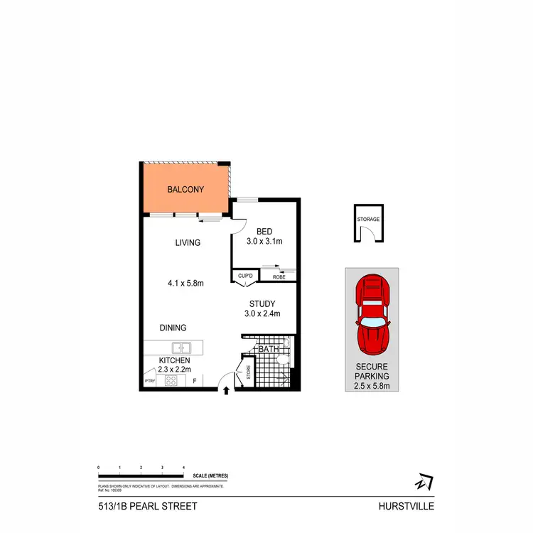 Floorplan of Homely apartment listing, 513/1B Pearl Street, Hurstville NSW 2220