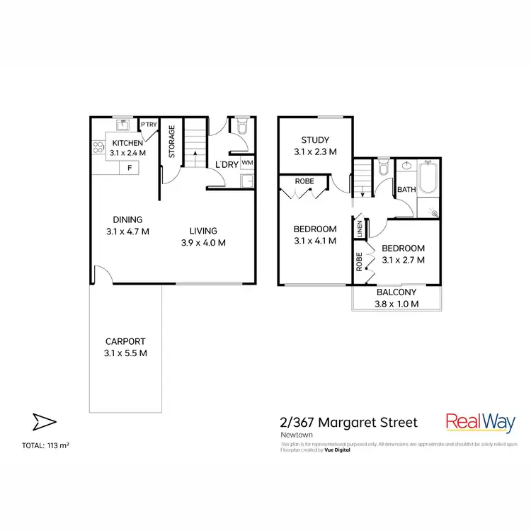 Floorplan of Homely unit listing, 2/367-369 Margaret Street, Newtown QLD 4350