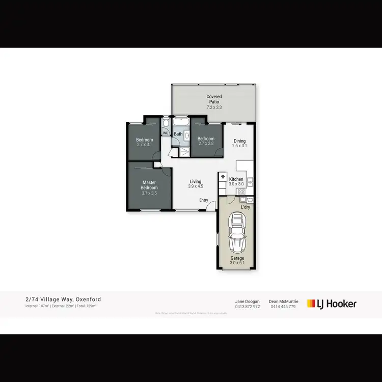 Floorplan of Homely semi-detached listing, 2/74 Village Way, Oxenford QLD 4210