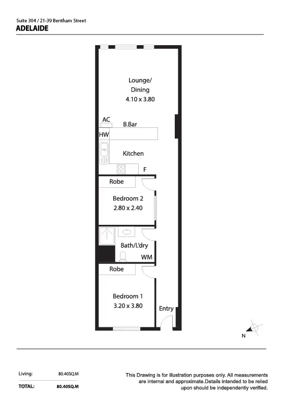 Floorplan of Homely serviced apartment listing, 204/21-39 Bentham Street, Adelaide SA 5000