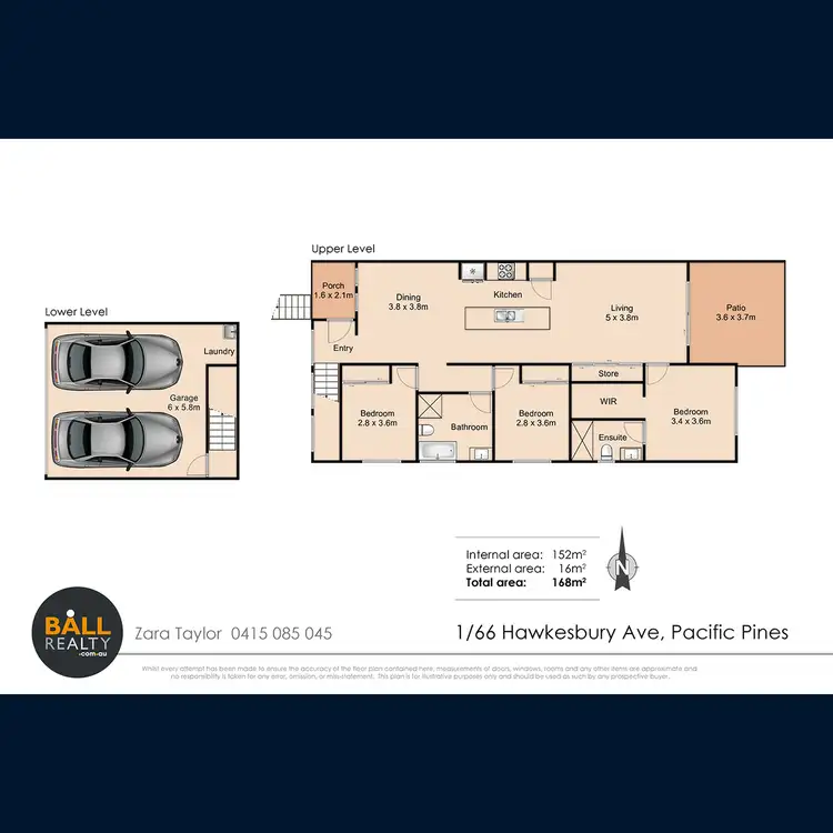Floorplan of Homely semi-detached listing, 1/66 Hawkesbury Avenue, Pacific Pines QLD 4211