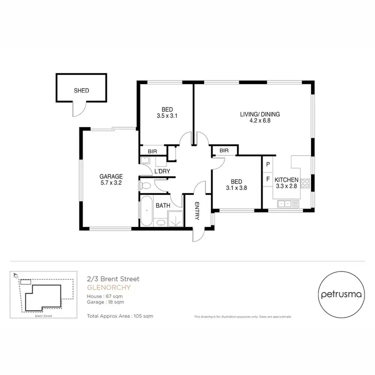 Floorplan of Homely unit listing, 2/3 Brent Street, Glenorchy TAS 7010