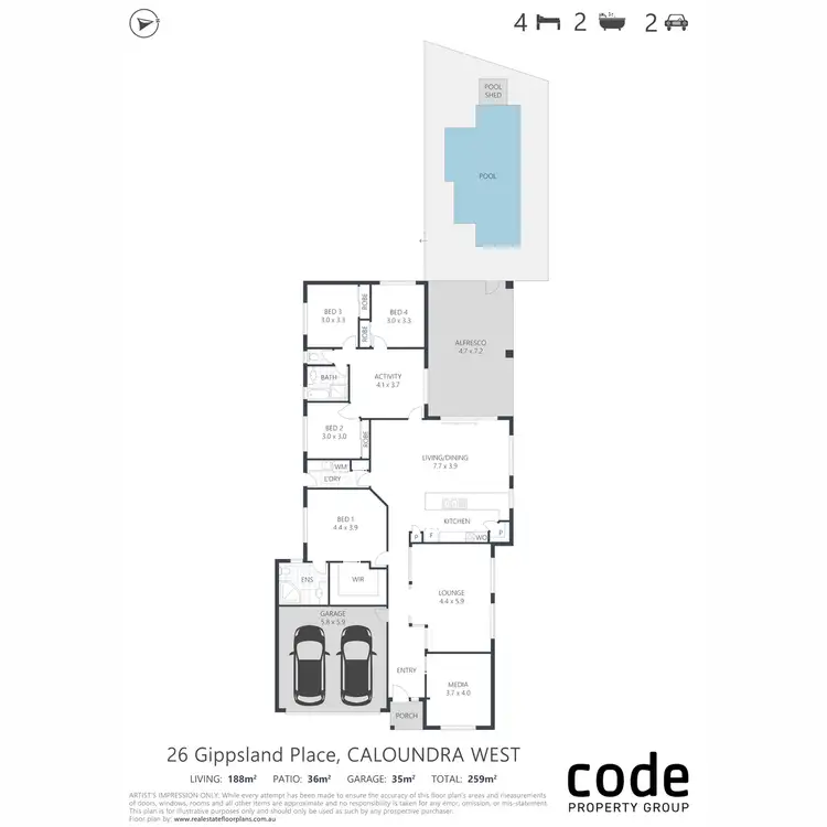 Floorplan of Homely house listing, 26 Gippsland Place, Caloundra West QLD 4551