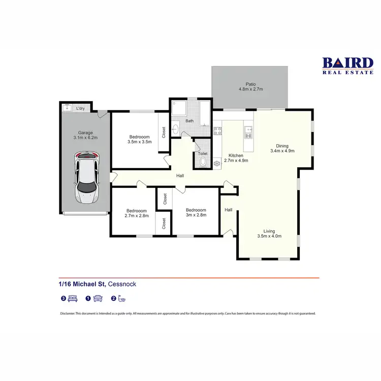 Floorplan of Homely semi-detached listing, 1/16 Michael Street, Cessnock NSW 2325
