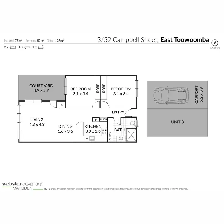 Floorplan of Homely unit listing, 3/52 Campbell Street, East Toowoomba QLD 4350