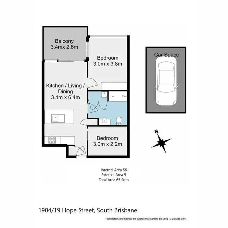 Floorplan of Homely apartment listing, 1904/19 Hope Street, South Brisbane QLD 4101