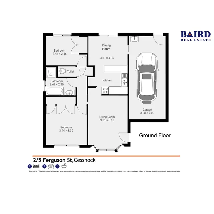 Floorplan of Homely semi-detached listing, 2/5 Ferguson Street, Cessnock NSW 2325
