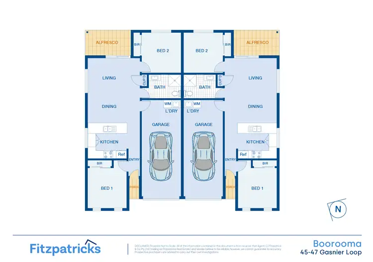 Floorplan of Homely semi-detached listing, 45-47 Gasnier Loop, Boorooma NSW 2650