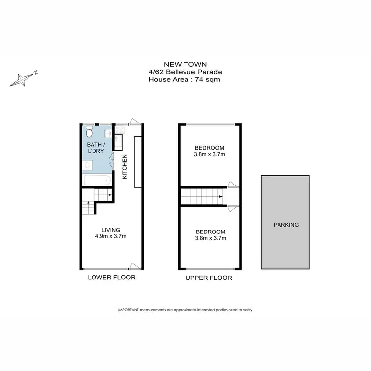 Floorplan of Homely unit listing, 4/62 Bellevue Parade, New Town TAS 7008