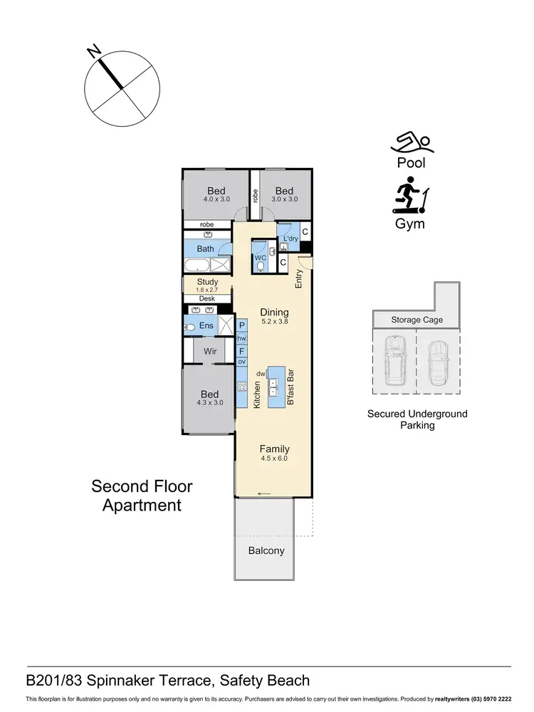 Floorplan of Homely apartment listing, B201/83 Spinnaker Terrace, Safety Beach VIC 3936