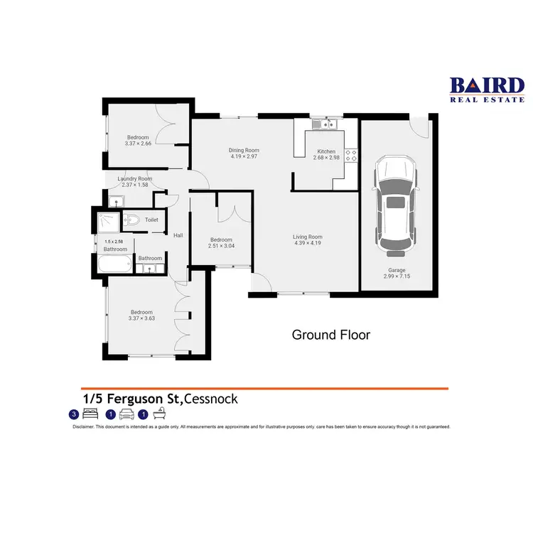 Floorplan of Homely unit listing, 1/5 Ferguson Street, Cessnock NSW 2325