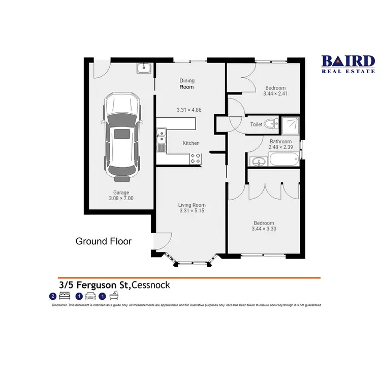 Floorplan of Homely semi-detached listing, 3/5 Ferguson Street, Cessnock NSW 2325