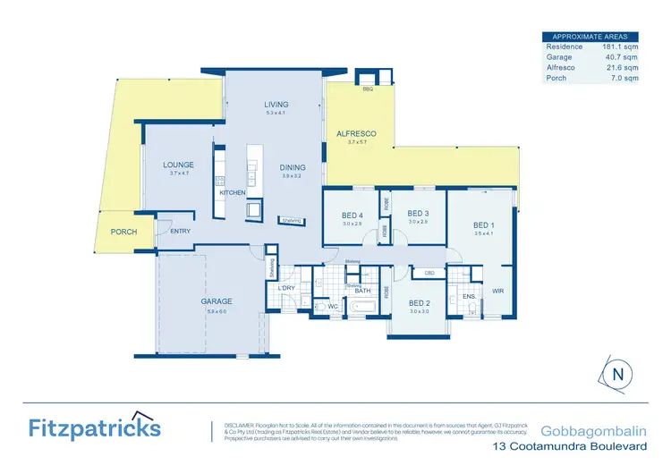 Floorplan of Homely house listing, 13 Cootamundra Boulevard, Gobbagombalin NSW 2650