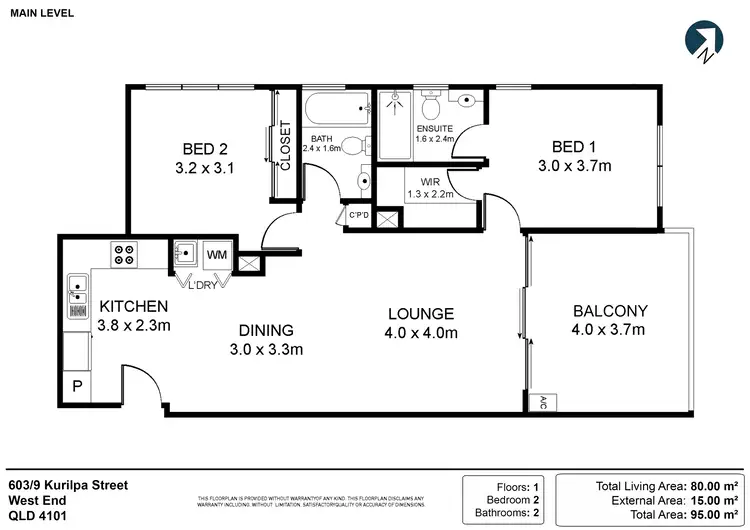 Floorplan of Homely unit listing, 603/9 Kurilpa Street, West End QLD 4101