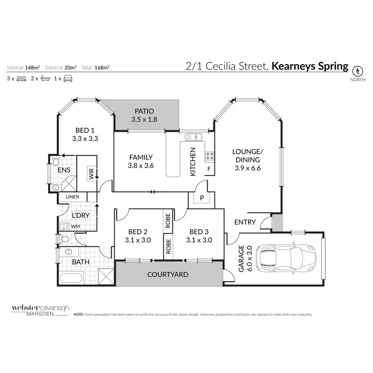 Floorplan of Homely villa listing, 2/1 Cecilia Street, Kearneys Spring QLD 4350