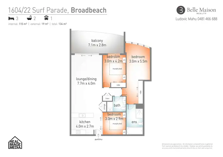 Floorplan of Homely apartment listing, 1604/22 Surf Parade, Broadbeach QLD 4218