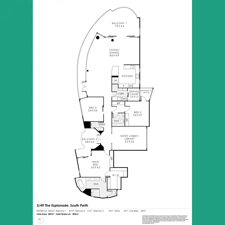 Floorplan of Homely apartment listing, 3/49 South Perth Esplanade, South Perth WA 6151