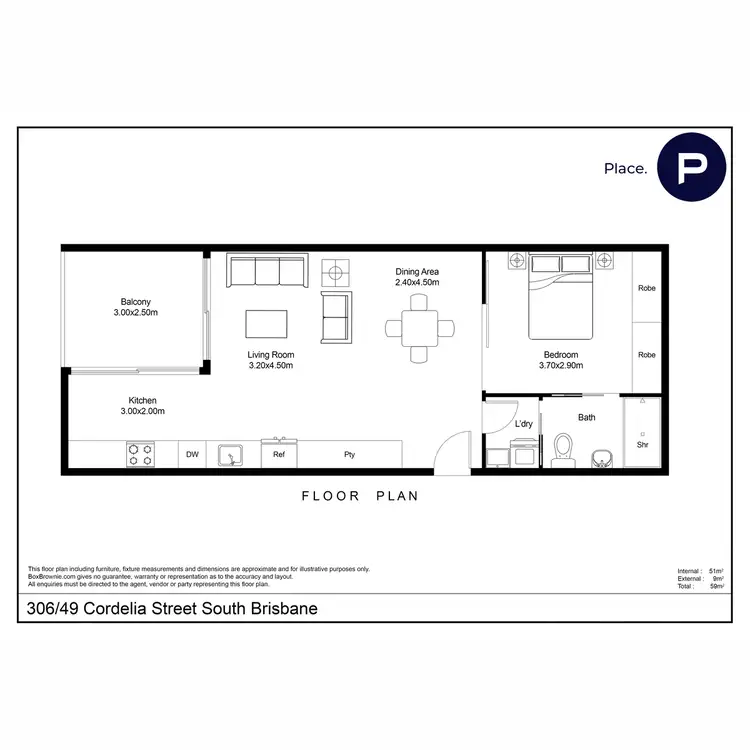 Floorplan of Homely apartment listing, 306/49 Cordelia Street, South Brisbane QLD 4101