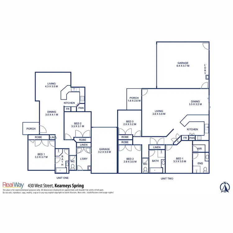 Floorplan of Homely unit listing, 1 & 2/430 West Street, Kearneys Spring QLD 4350