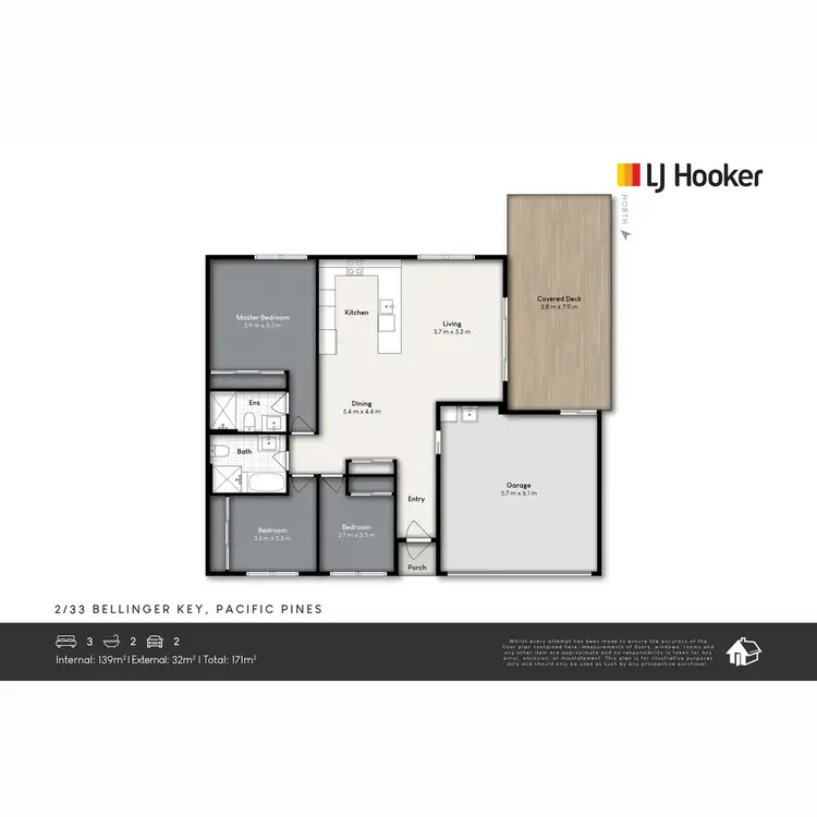 Floorplan of Homely semi-detached listing, 2/33 Bellinger Key, Pacific Pines QLD 4211