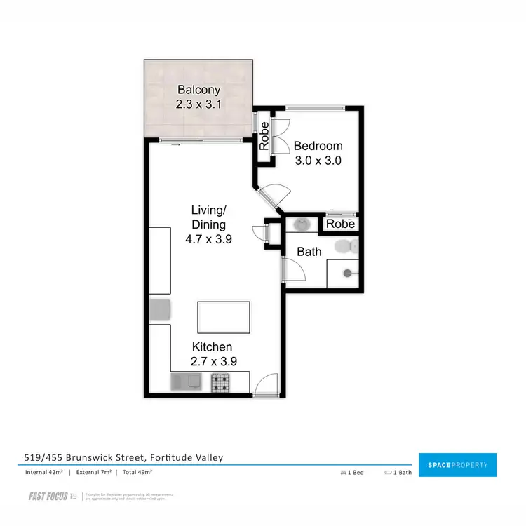 Floorplan of Homely apartment listing, 519/455 Brunswick Street, Fortitude Valley QLD 4006