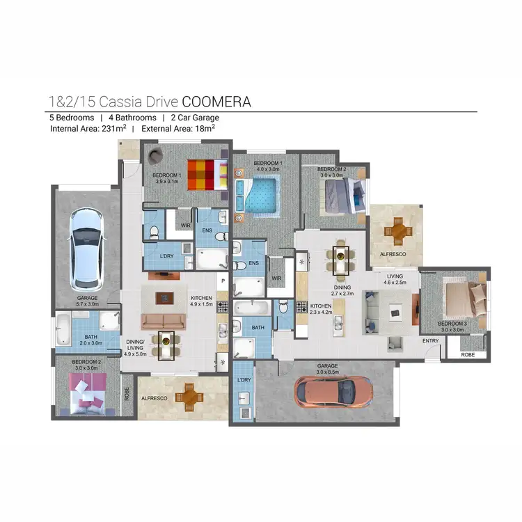 Floorplan of Homely semi-detached listing, 15 cassia Drive, Coomera QLD 4209