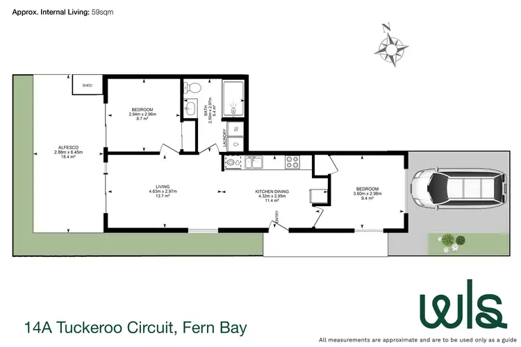Floorplan of Homely semi-detached listing, 14A Tuckeroo Circuit, Fern Bay NSW 2295