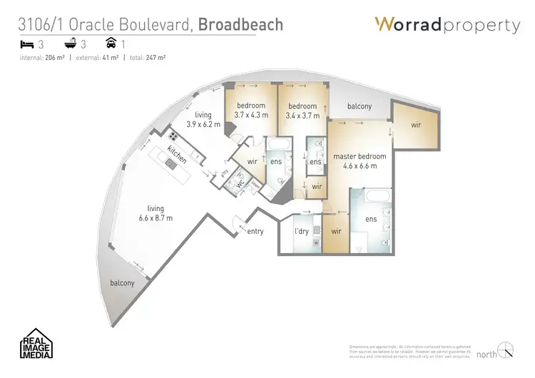 Floorplan of Homely apartment listing, 3106/1 Oracle Boulevard, Broadbeach QLD 4218