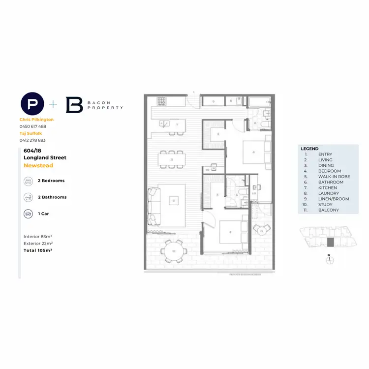 Floorplan of Homely apartment listing, 604/18 Longland Street, Newstead QLD 4006