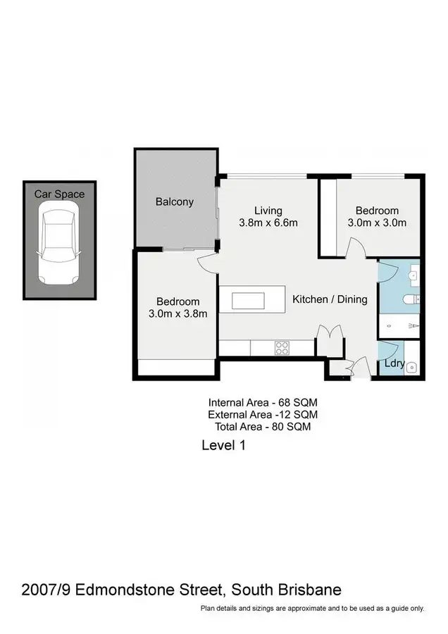 Floorplan of Homely apartment listing, 2007/9 Edmondstone Street, South Brisbane QLD 4101