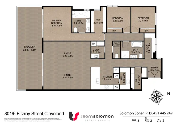 Floorplan of Homely unit listing, 801/6 Fitzroy Street, Cleveland QLD 4163