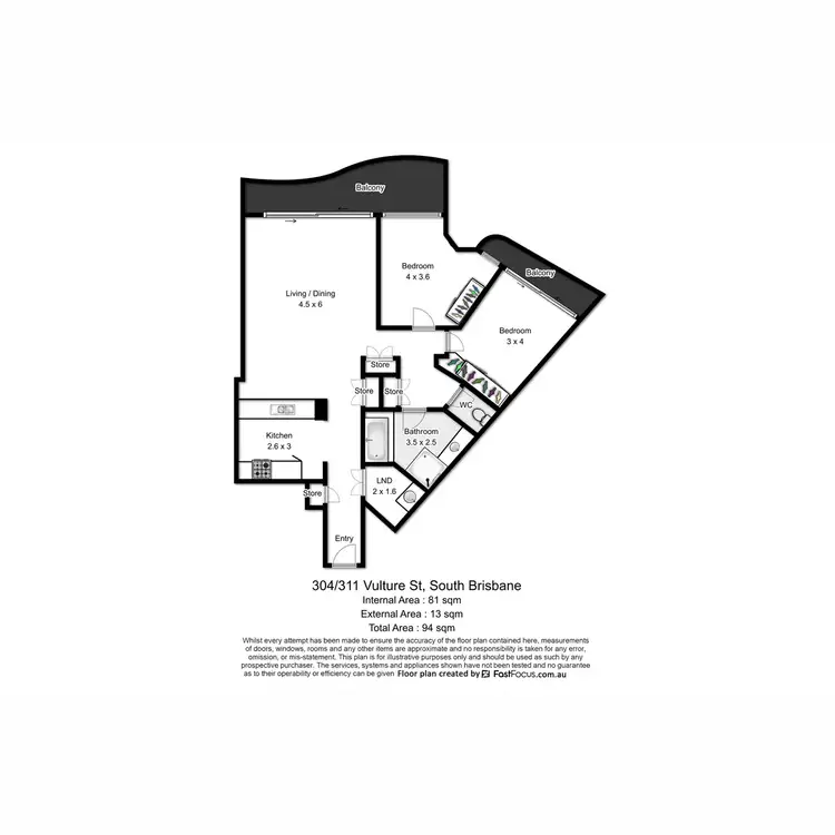 Floorplan of Homely apartment listing, 304/311-315 Vulture Street, South Brisbane QLD 4101